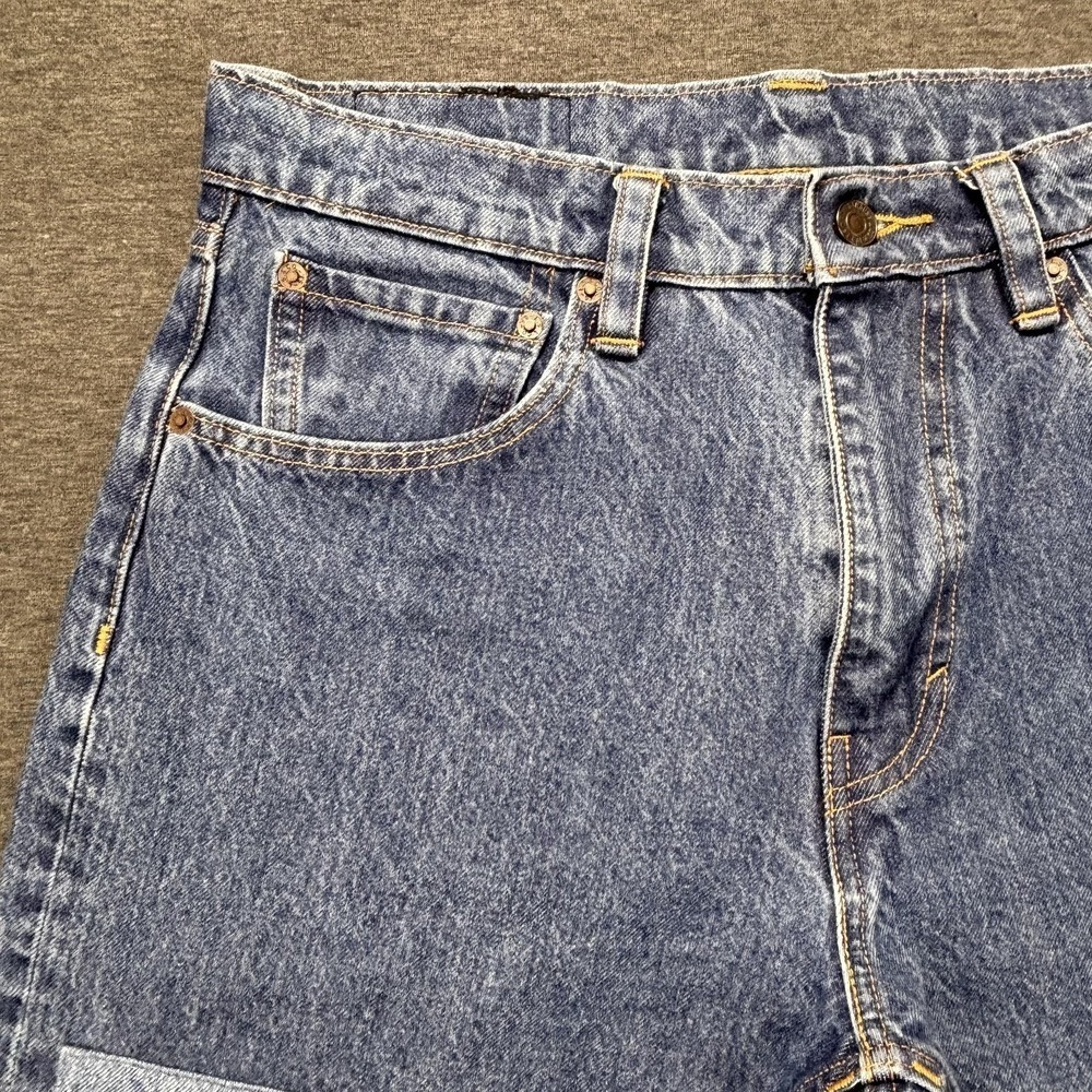 Levis 551 Jeans Mens 31x29 Blue Relaxed Fit Patchwork Raw Hem Straight Leg Denim - Picture 3 of 16